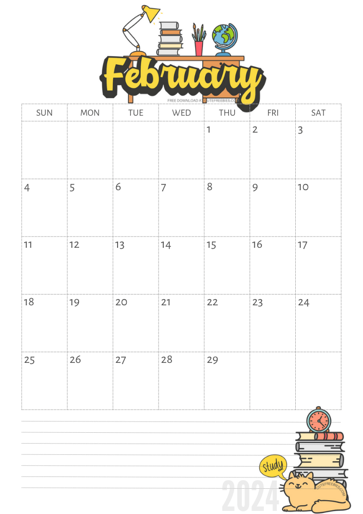February 2024 calendar, free printable school calendar for 2024 - SEE PREVIOUS POST TO GET THE COMPLETE 2024 MONTHLY CALENDAR PDF
