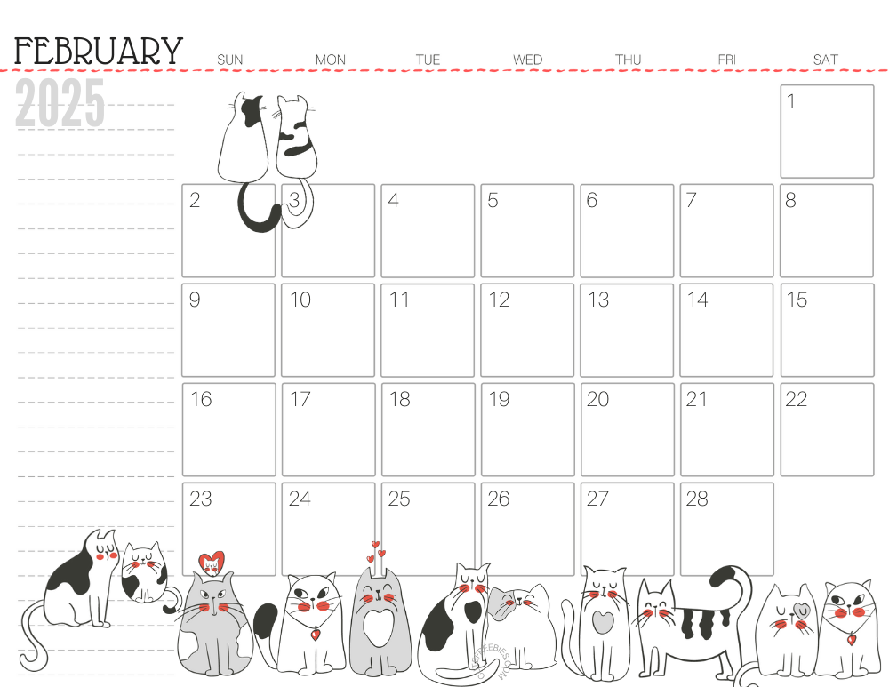 February 2025 monthly planner cat free printable #cutefreebiesforyou - SEE PREVIOUS POST TO DOWNLOAD THE COMPLETE 2025 CALENDAR