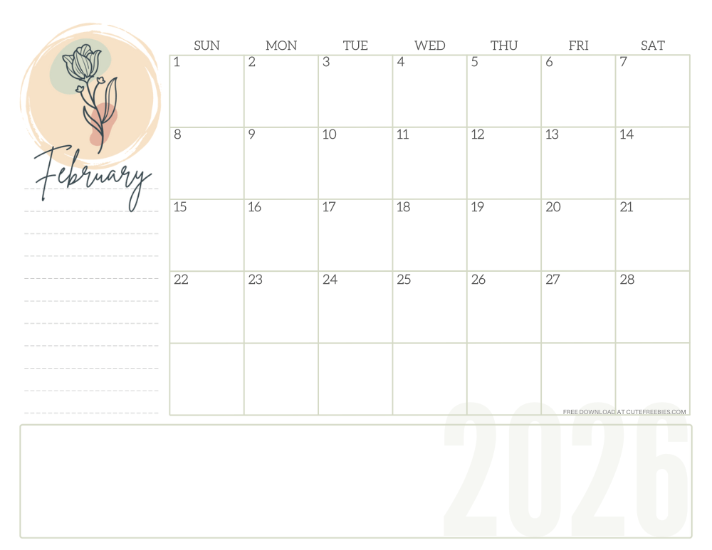 February 2026 minimalist floral aesthetic calendar - simple floral line design #cutefreebiesforyou #freeprintable SEE PREVIOUS POST TO DOWNLOAD THE COMPLETE 2026 CALENDAR
