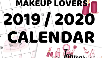 Free 2019 2020 calendar printable planner! Get your new makeup lovers calendar or bullet Journal printable and use for the whole year or as a monthly bujo theme. #freeprintable #bujomonthly #bulletjournal #bujoideas #cutefreebiesforyou #makeuplover