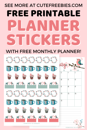 Free Printable Planner Stickers For Bullet Journal And Monthly Planners! Choose from Sunday or Monday start calendars. Free download now! #freeprintable #cutefreebiesforyou #plannerstickers #printableplanner #bulletjournal