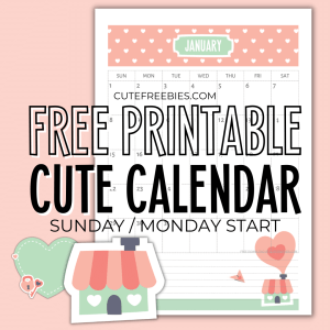 Free Printable 2023 Calendar - cute monthly calendar planner, downloadable PDF, Sunday or Monday start 2023 calendar #cutefreebiesforyou