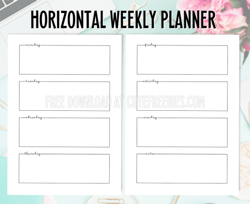 Free printable horizontal weekly planner template pdf #cutefreebiesforyou #freeprintable SEE PREVIOUS POST TO DOWNLOAD THE PDF FILE