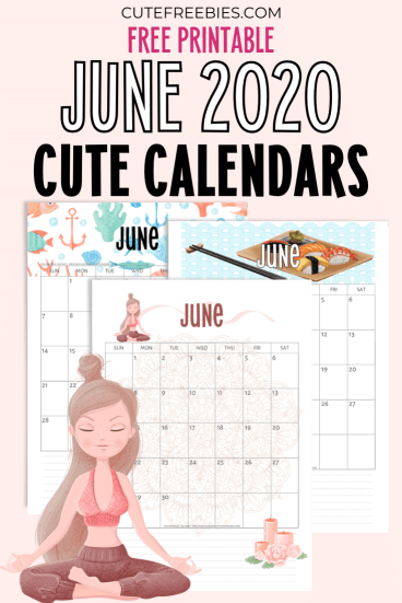 Free Printable June 2020 Calendar PDF - Downloadable monthly calendar Get your free download now! #cutefreebiesforyou #freeprintable #yoga #underthesea #sushi