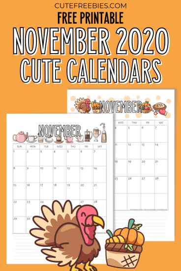 Free Printable NOVEMBER 2020 Calendar PDF - with autumn AND THANKSGIVING calendar. Downloadable monthly calendar Get your free download now! #cutefreebiesforyou #freeprintable
