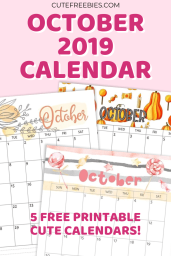 Free Printable October 2019 Calendar - 5 monthly calendars or planners, Sunday or Monday start calendar. Get your free download now! #freeprintable #cutefreebiesforyou #halloween