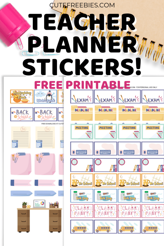 Free Printable Teacher Planner Stickers to mark your school days and more. Free download now! #freeprintable #plannerstickers #backtoschool #teacherplanner #cutefreebiesforyou #planneraddict