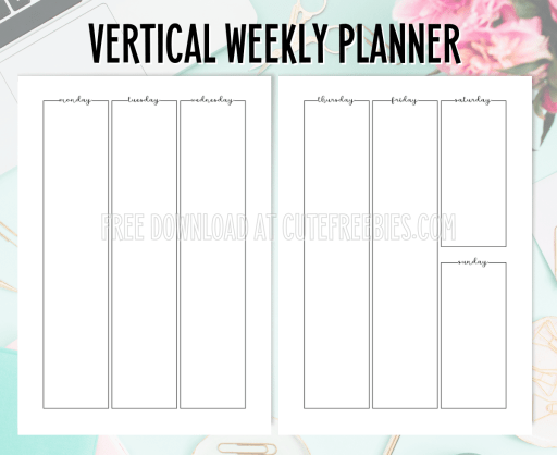 Free printable vertical weekly planner template pdf #cutefreebiesforyou #freeprintable SEE PREVIOUS POST TO DOWNLOAD THE PDF FILE