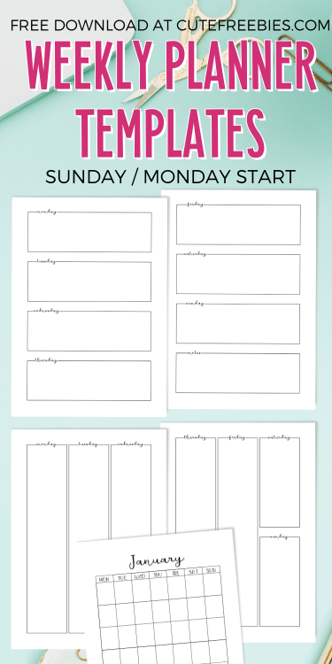 Weekly planner template - free printable PDF with monthly pages Sunday start or Monday start weekly planner #cutefreebiesforyou #freeprintable SEE PREVIOUS POST TO DOWNLOAD THE PDF FILE