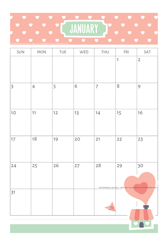 January 2021 calendar free printable #cutefreebiesforyou - SEE PREVIOUS POST TO DOWNLOAD THE FREE PDF FILE