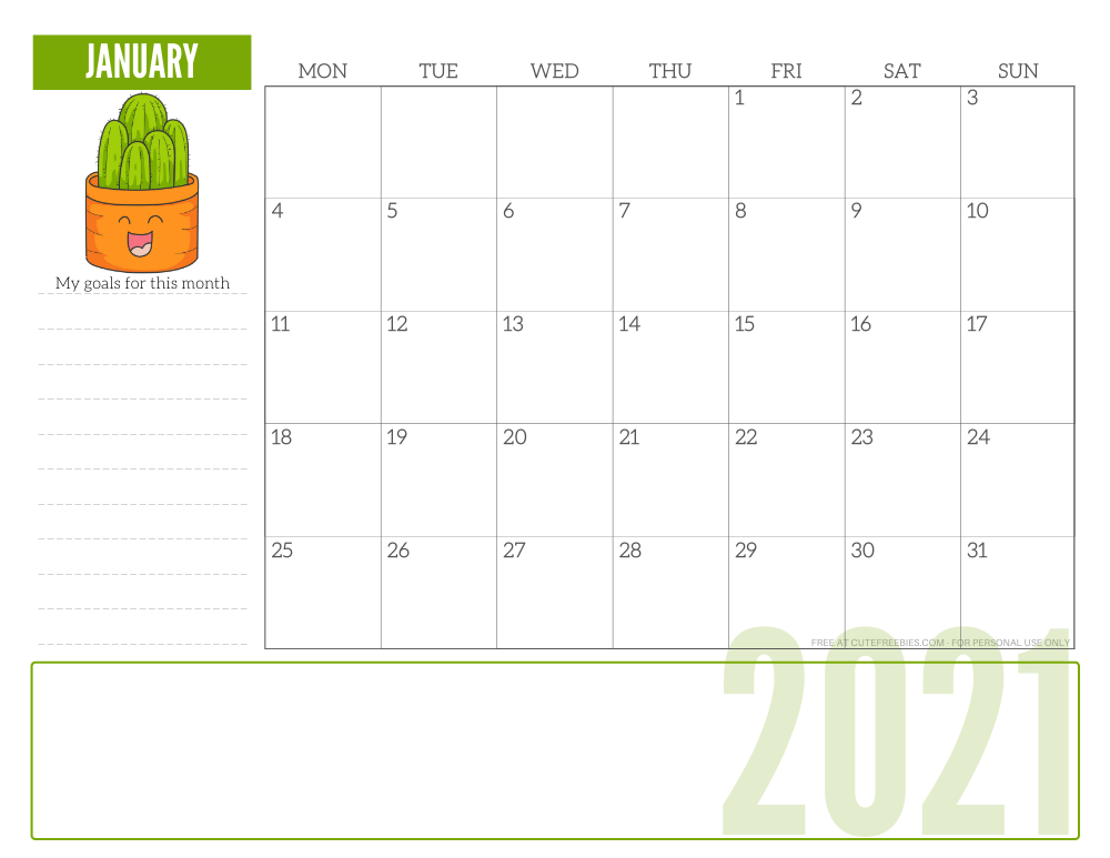 January 2021 monthly planner - free printable 2021 calendar for plant lovers #freeprintable #cutefreebiesforyou SEE PREVIOUS POST TO DOWNLOAD THE PDF FILE