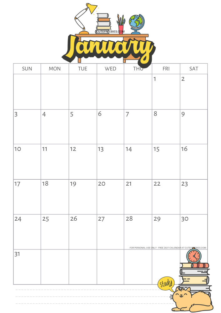 January 2021 school calendar template, free printable monthly planner #cutefreebiesforyou - SEE PREVIOUS POST TO DOWNLOAD THE FREE PDF