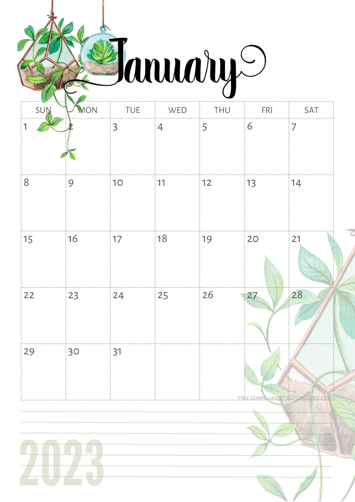 January 2023 free printable calendar with plants - CLICK PREVIOUS POST THE COMPLETE 2023 CALENDAR
