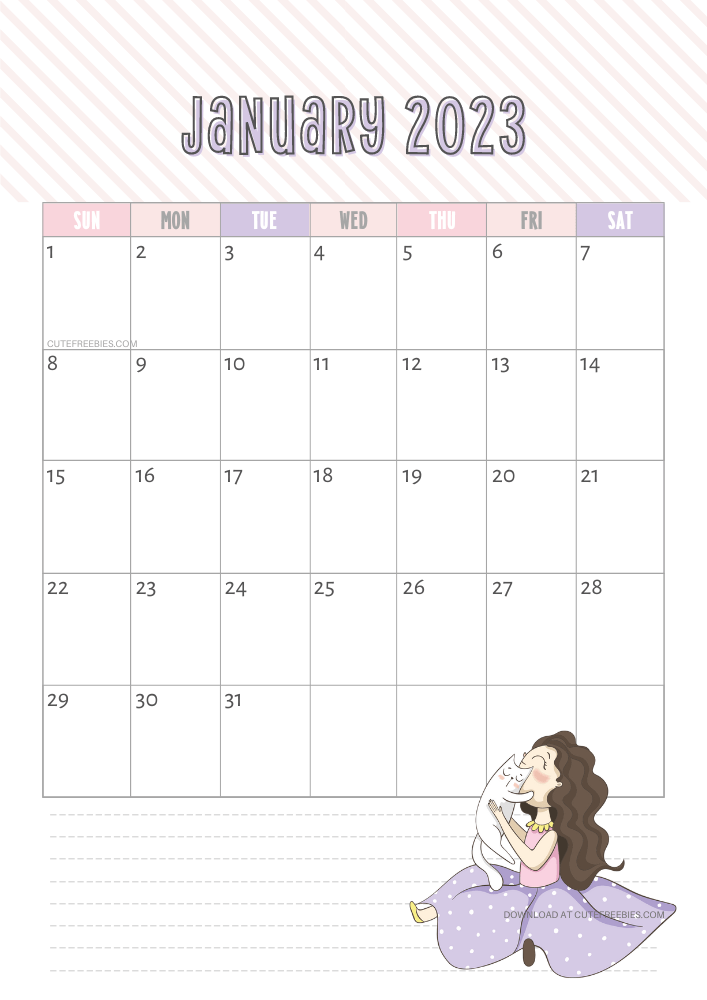 January 2023 cute cat calendar free printable #cutefreebiesforyou - SEE PREVIOUS POST TO DOWNLOAD THE COMPLETE 2023 CALENDAR