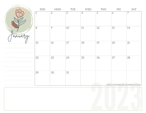 JANUARY 2023 simple floral calendar #cutefreebiesforyou #freeprintable SEE PREVIOUS POST TO DOWNLOAD THE COMPLETE 2023 CALENDAR