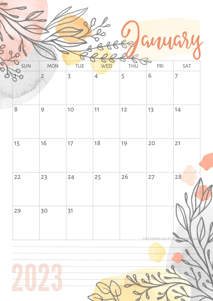 Free Printable 2023 Calendar Pretty Planner Template - 12 monthly planner with beautiful design. #cutefreebiesforyou #freeprintable