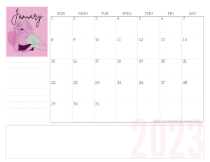 January 2023 line art calendar for women - free printable monthly planner - CLICK PREVIOUS POST TO DOWNLOAD THE COMPLETE 2023 CALENDAR