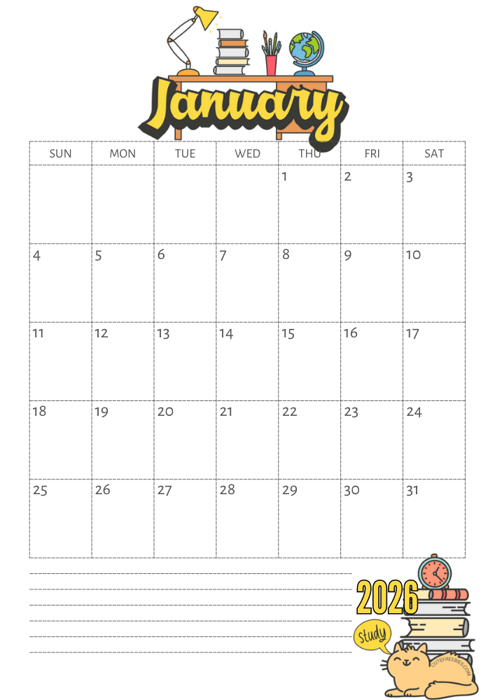 January 2026 calendar, free printable school calendar for 2026 - SEE PREVIOUS POST TO GET THE COMPLETE 2026 MONTHLY CALENDAR PDF