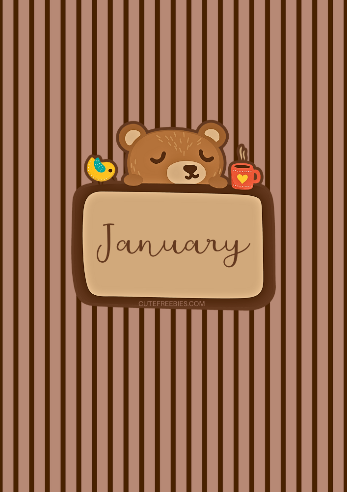 Free printable January bullet journal - monthly planner template PDF with cute coffee and bear theme #cutefreebiesforyou #printableplanner #freeprintable #bulletjournal