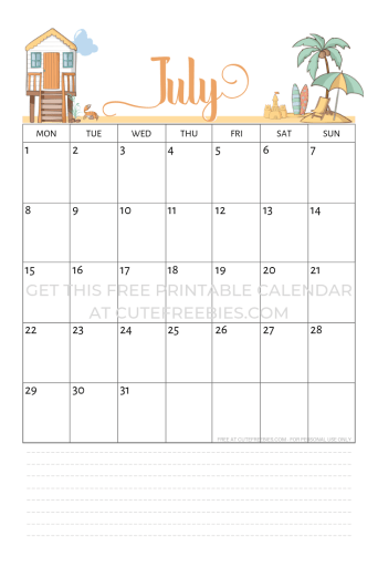 Free July 2019 Calendar With Bullet Journal Themes - free printable calendar and monthly planner with cute designs. Free pdf download now! #freeprintable #cutefreebiesforyou #July