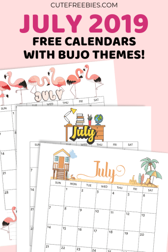 Free July 2019 Calendar With Bullet Journal Themes - free printable calendar and monthly planner with cute designs. Free pdf download now! #freeprintable #cutefreebiesforyou #July 