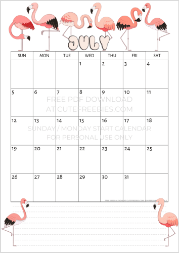 July 2020 calendar printable