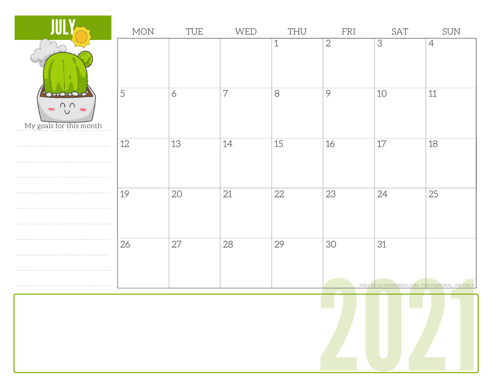 July 2021 monthly planner - free printable 2021 calendar for plant lovers #freeprintable #cutefreebiesforyou SEE PREVIOUS POST TO DOWNLOAD THE PDF FILE