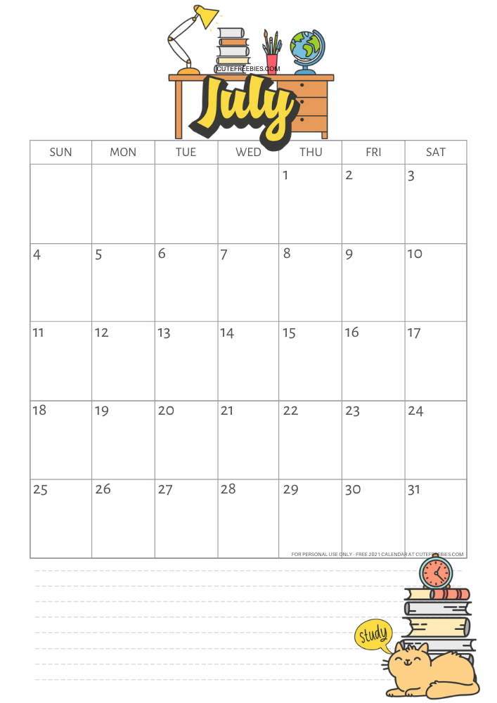 July 2021 school calendar template, free printable monthly planner #cutefreebiesforyou - SEE PREVIOUS POST TO DOWNLOAD THE FREE PDF
