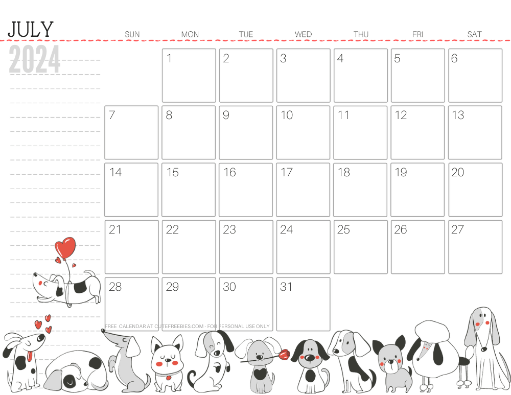July 2024 calendar cute dog free printable #cutefreebiesforyou SEE PREVIOUS POST TO DOWNLOAD THE COMPLETE 2024 CALENDAR