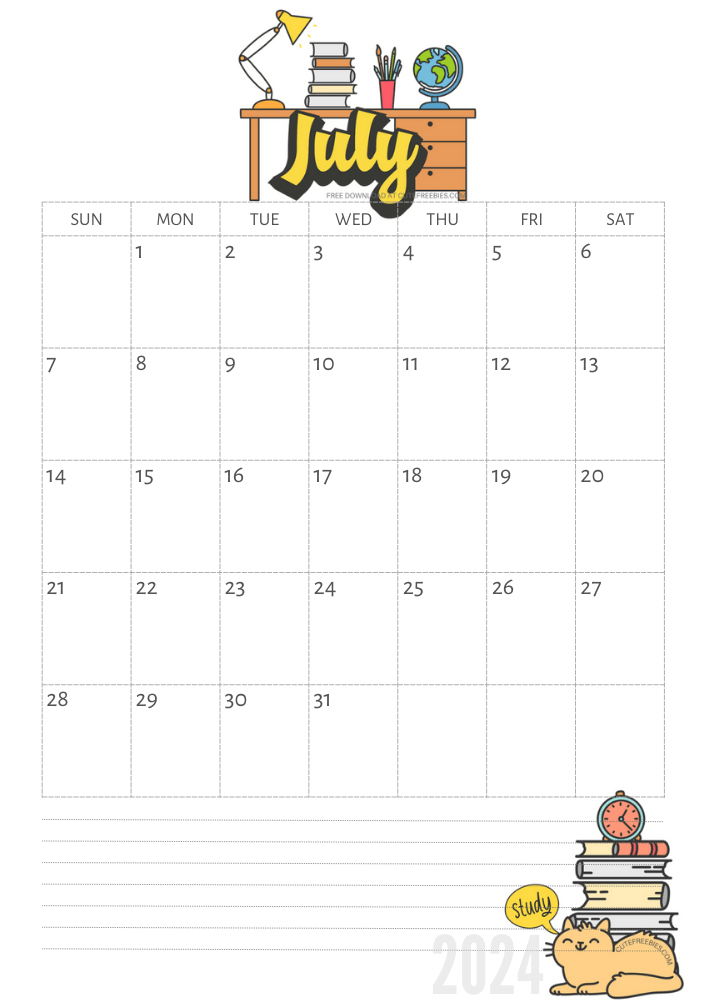 July 2024 calendar, free printable school calendar for 2024 - SEE PREVIOUS POST TO GET THE COMPLETE 2024 MONTHLY CALENDAR PDF