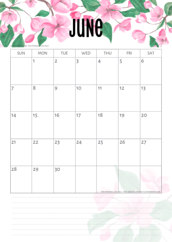 June 2020 calendar - cherry blossoms calendar #cutefreebiesforyou #freeprintable #sakura #cherryblossoms