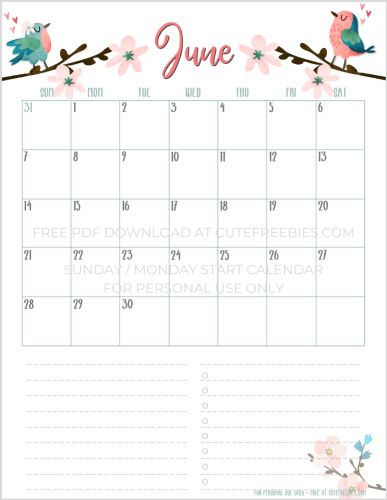 June 2020 calendar free printable #cutefreebiesforyou 