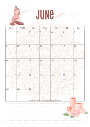 June 2020 calendar free printable - yoga theme #cutefreebiesforyou