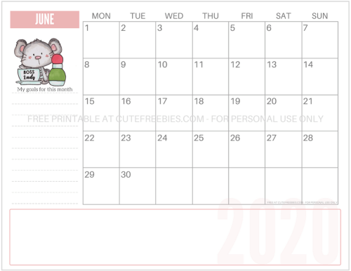 June 2020 Calendar - Year of the Rat monthly calendar - Cute 2020 coffee mouse calendar - free pdf download now! #freeprintable #cutefreebiesforyou #yearoftherat #mouse #coffeelover