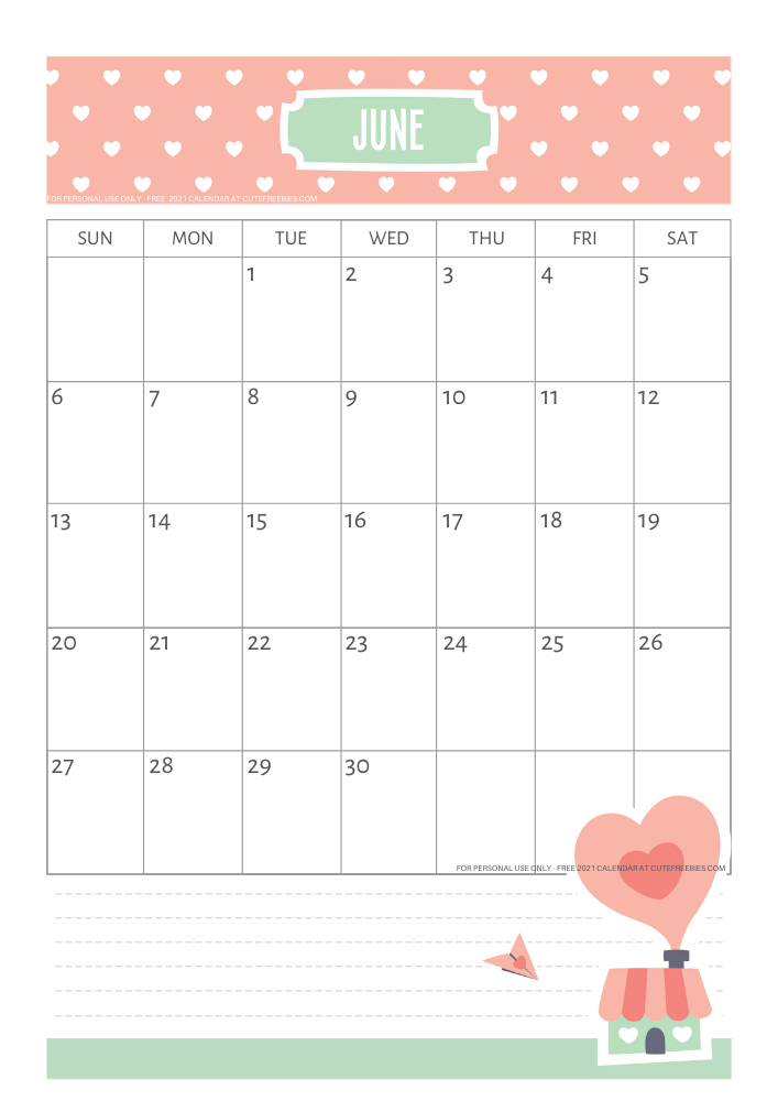 June 2021 calendar free printable #cutefreebiesforyou - SEE PREVIOUS POST TO DOWNLOAD THE FREE PDF FILE