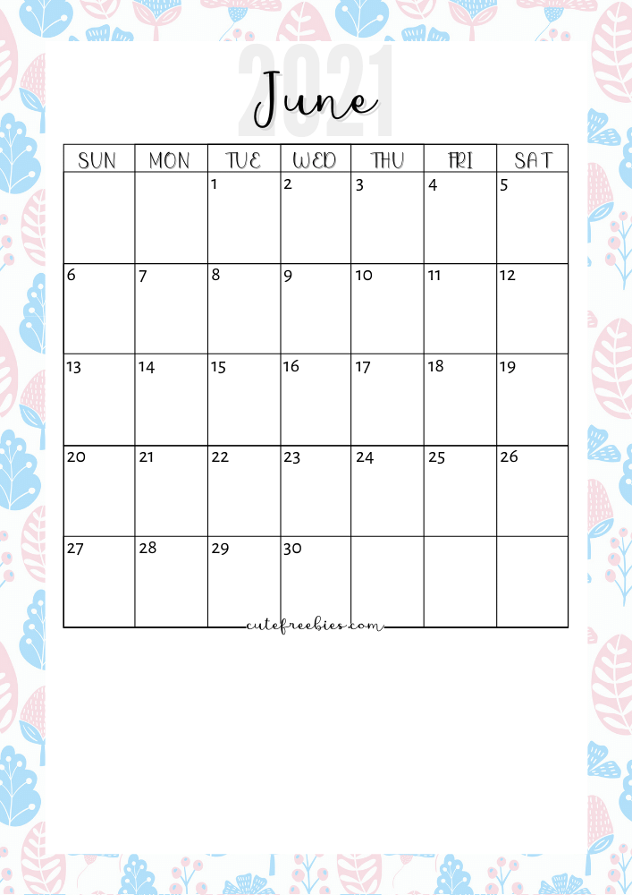 June 2021 Floral Calendar #cutefreebiesforyou #freeprintable #budgetplanner SEE PREVIOUS POST TO GET THE COMPLETE 2021 CALENDAR