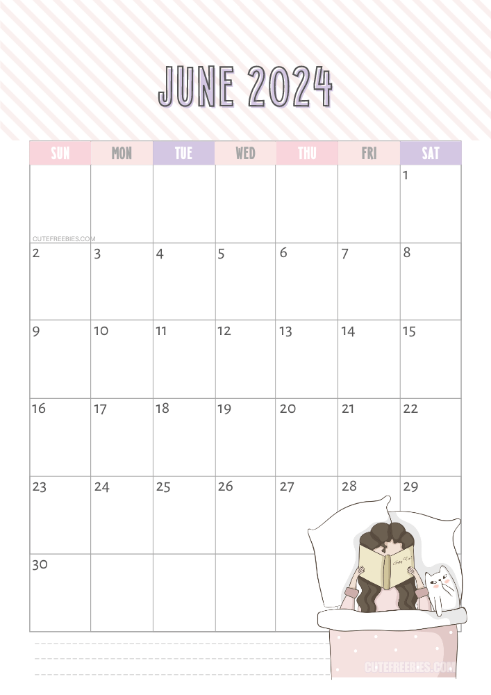 June 2024 cute cat calendar free printable #cutefreebiesforyou - SEE PREVIOUS POST TO DOWNLOAD THE COMPLETE 2024 CALENDAR