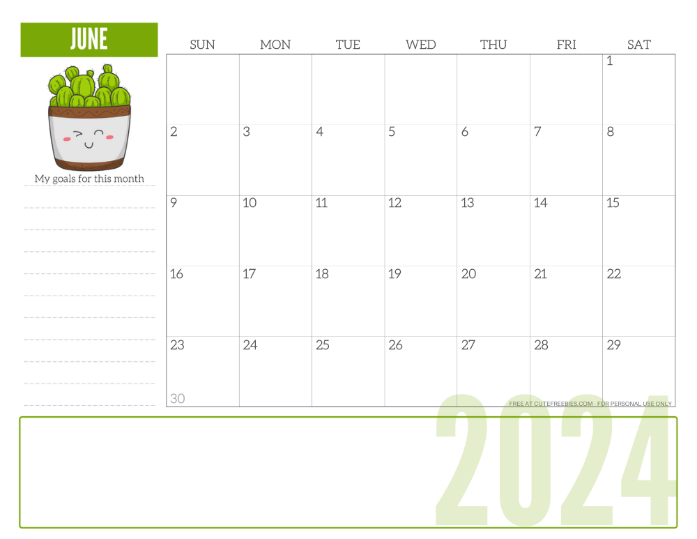 JUNE 2024 cute monthly planner with plant - free printable 2024 cute calendar for plant lovers #freeprintable #cutefreebiesforyou SEE PREVIOUS POST TO DOWNLOAD THE COMPLETE 2024 CALENDAR