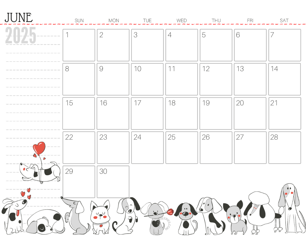 June 2025 calendar cute dog free printable #cutefreebiesforyou SEE PREVIOUS POST TO DOWNLOAD THE COMPLETE 2025 CALENDAR