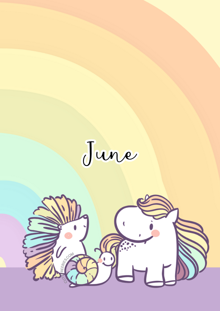 Free printable June bullet journal PDF template with rainbow theme and colorful animals