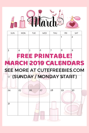 Free Printable March 2019 Calendar With Bullet Journal Themes - print on various paper sizes. #freeprintable #cutefreebiesforyou #bulletjournal #bujomonthly
