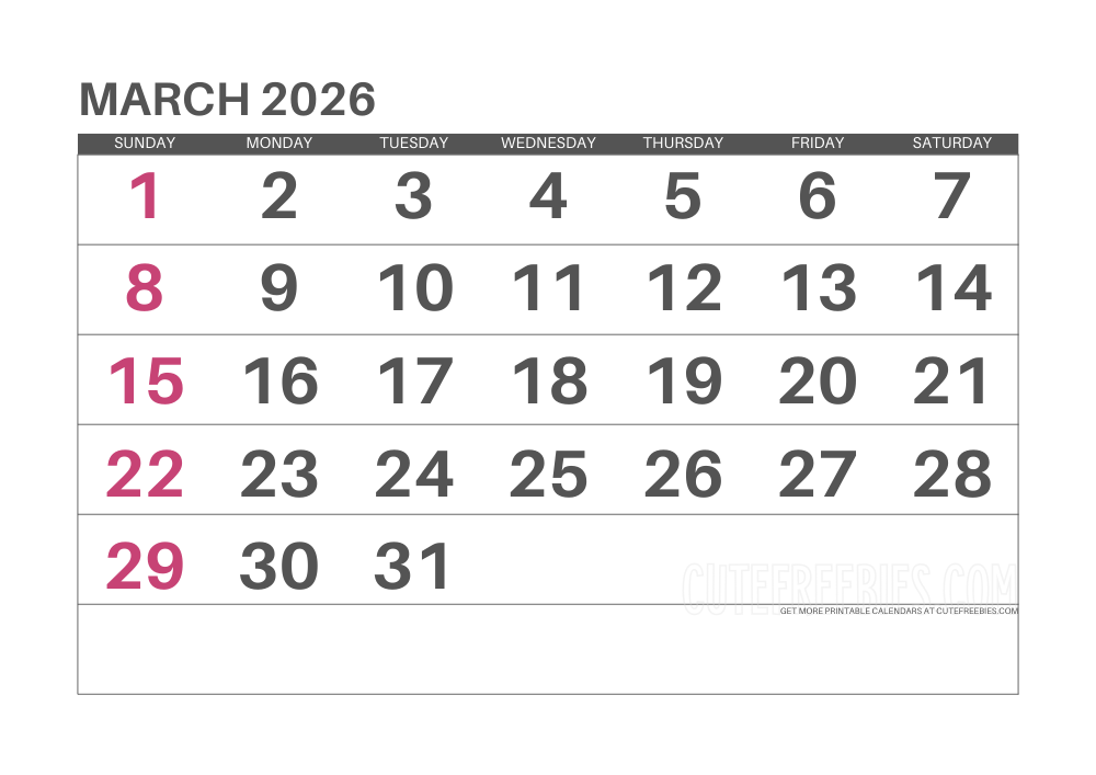March 2026 monthly calendar #cutefreebiesforyou - SEE PREVIOUS POST TO DOWNLOAD THE COMPLETE 2026 CALENDAR