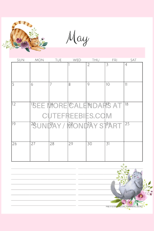 Free May 2019 Calendar Printable -Bullet Journal Themes! May monthly planner with hot air balloons, bicycles, ice cream, cats and sea themes. #freeprintable #bulletjournal #bujomonthly #cutefreebiesforyou
