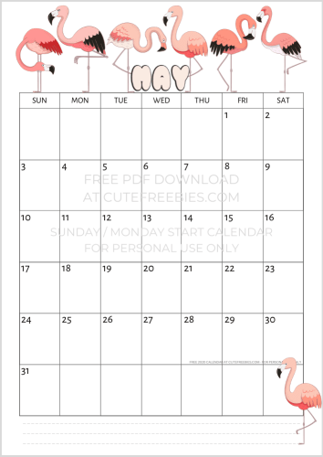 May 2020 calendar printable PDF