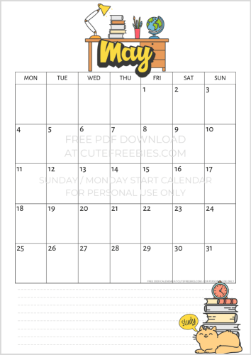 May 2020 calendar printable PDF