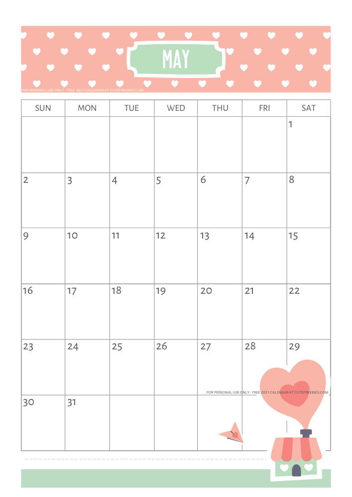 May 2021 calendar free printable #cutefreebiesforyou - SEE PREVIOUS POST TO DOWNLOAD THE FREE PDF FILE