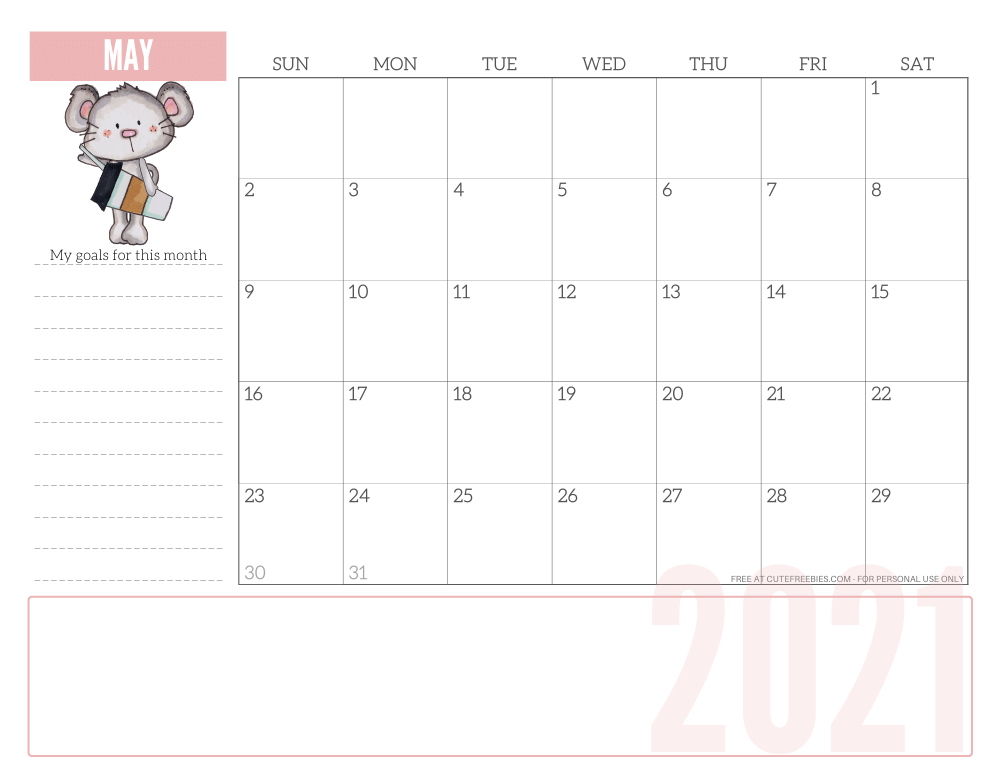 MAY 2021 CUTE calendar planner - free printable 2021 monthly calendar #printablesandinspirations #freeprintable SEE PREVIOUS POST TO DOWNLOAD THE PDF