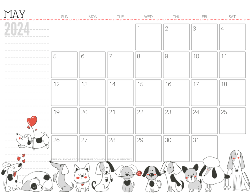May 2024 calendar cute dog free printable #cutefreebiesforyou SEE PREVIOUS POST TO DOWNLOAD THE COMPLETE 2024 CALENDAR