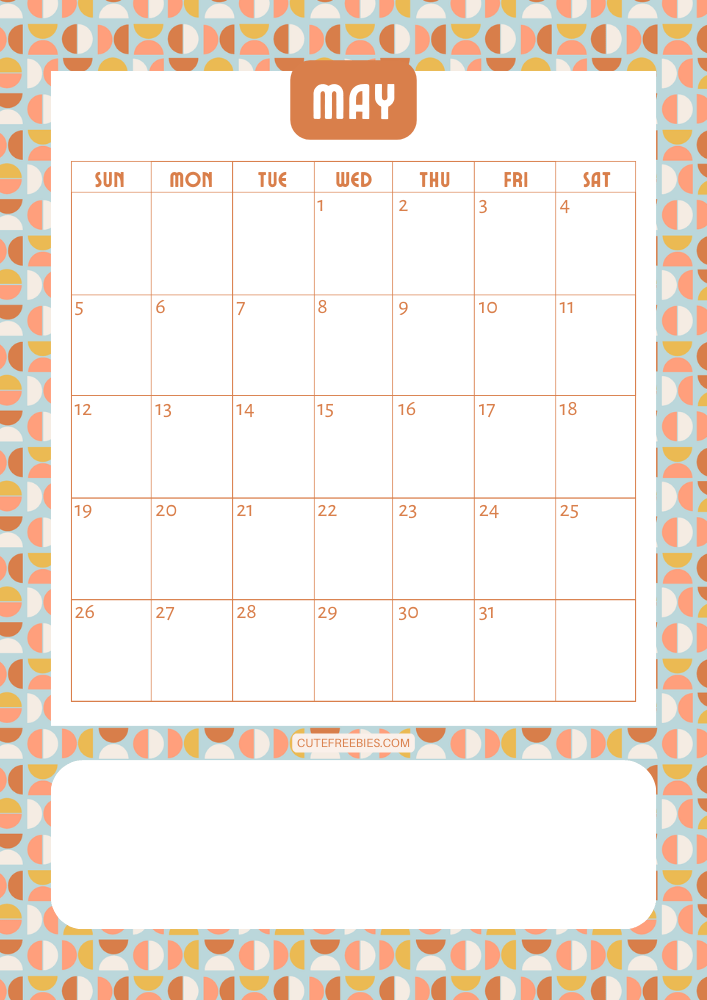 May 2024 Retro design calendar free printable cutefreebiesforyou - SEE PREVIOUS POST TO DOWNLOAD THE COMPLETE 2024 CALENDAR