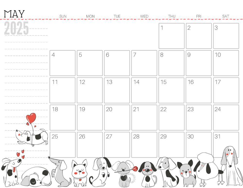 May 2025 calendar cute dog free printable #cutefreebiesforyou SEE PREVIOUS POST TO DOWNLOAD THE COMPLETE 2025 CALENDAR
